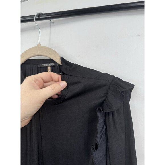 Scotch And Soda Mini Dress Women XS Black Ruffle Smocked Feminine Dark Romance - Picture 6 of 9